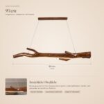 Abmessungen der Ast-Pendelleuchte aus Harz: Länge 90 cm, integrierter LED-Streifen, kastanienbraun seidenmatt