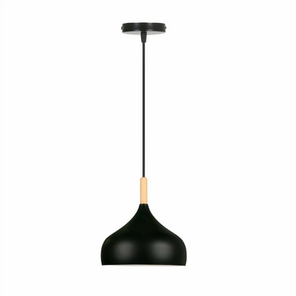 Suspension abat jour design nordique moderne noire présentée sur fond blanc