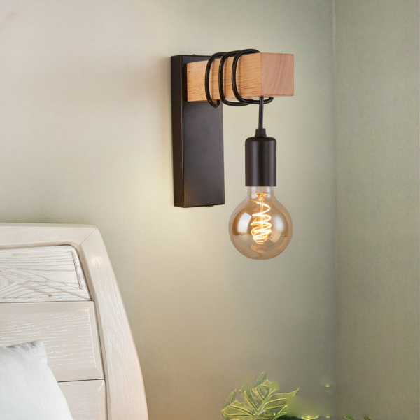 Wandlampe Industrial Wandleuchte E27 Vintage Wandleuchte Industrial Design Retro Lampe Aus Stahl Und Holz,Wandleuchte Retro Vintage Holz Wandlampe Industrielampe Außen Laterne Nagelne