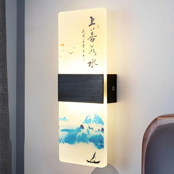 japanische LED-Wandleuchte aus Acryl mit Landschaftsdekor