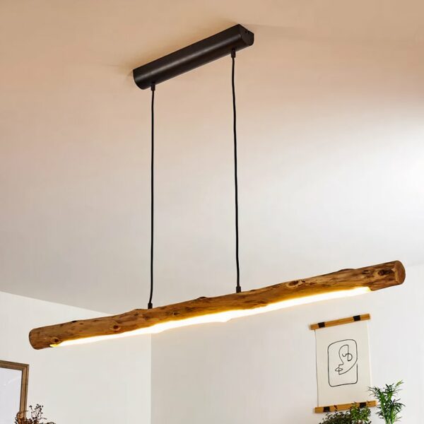 Hängender Kronleuchter aus Holz in Form eines Stabes