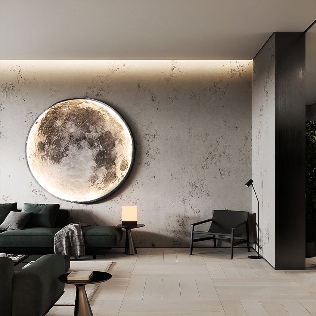 Moderne runde Mond-LED-Wandleuchte für Innenräume • Leuchten Lokal