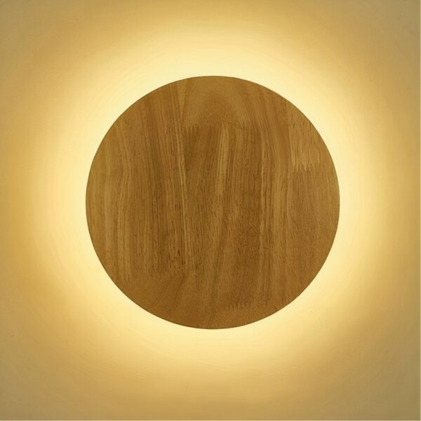 Runde LED-Wandleuchte aus Holz