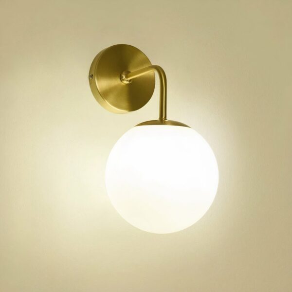 Runde Wandleuchte aus Glas und Metall, goldfarben