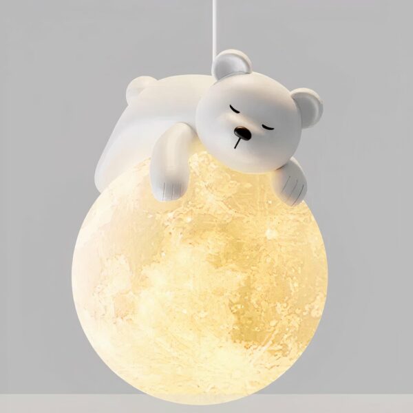 Kronleuchter LED moderne et minimaliste en forme d'ourson en résine sur fond gris