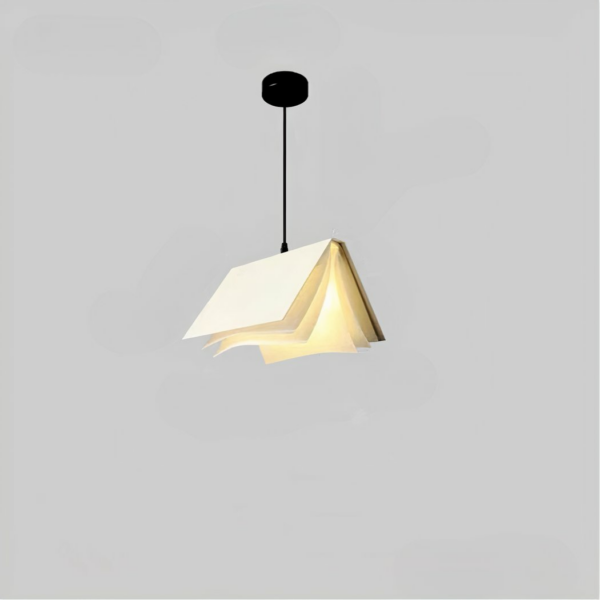 Kronleuchter LED suspendu au design moderne en forme de livre sur fond gris