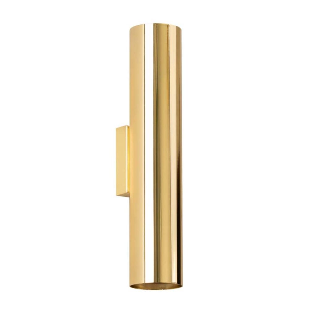 Design-Wandleuchte aus glänzendem goldenem Metall in Röhrenform