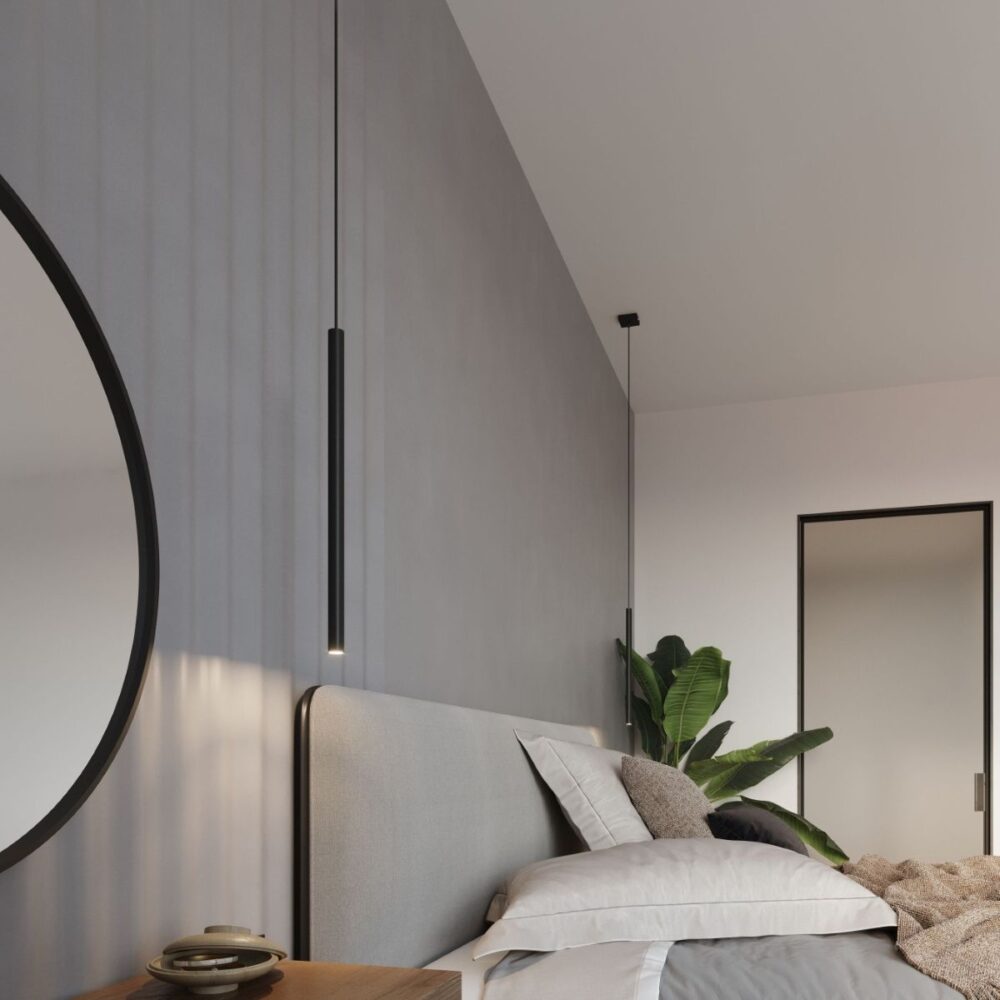Schlanke moderne Pendelleuchte aus schwarzem oder weißem Stahl
