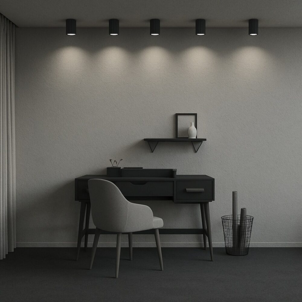 Minimalistischer, röhrenförmiger Deckenleuchter aus schwarzem Aluminium
