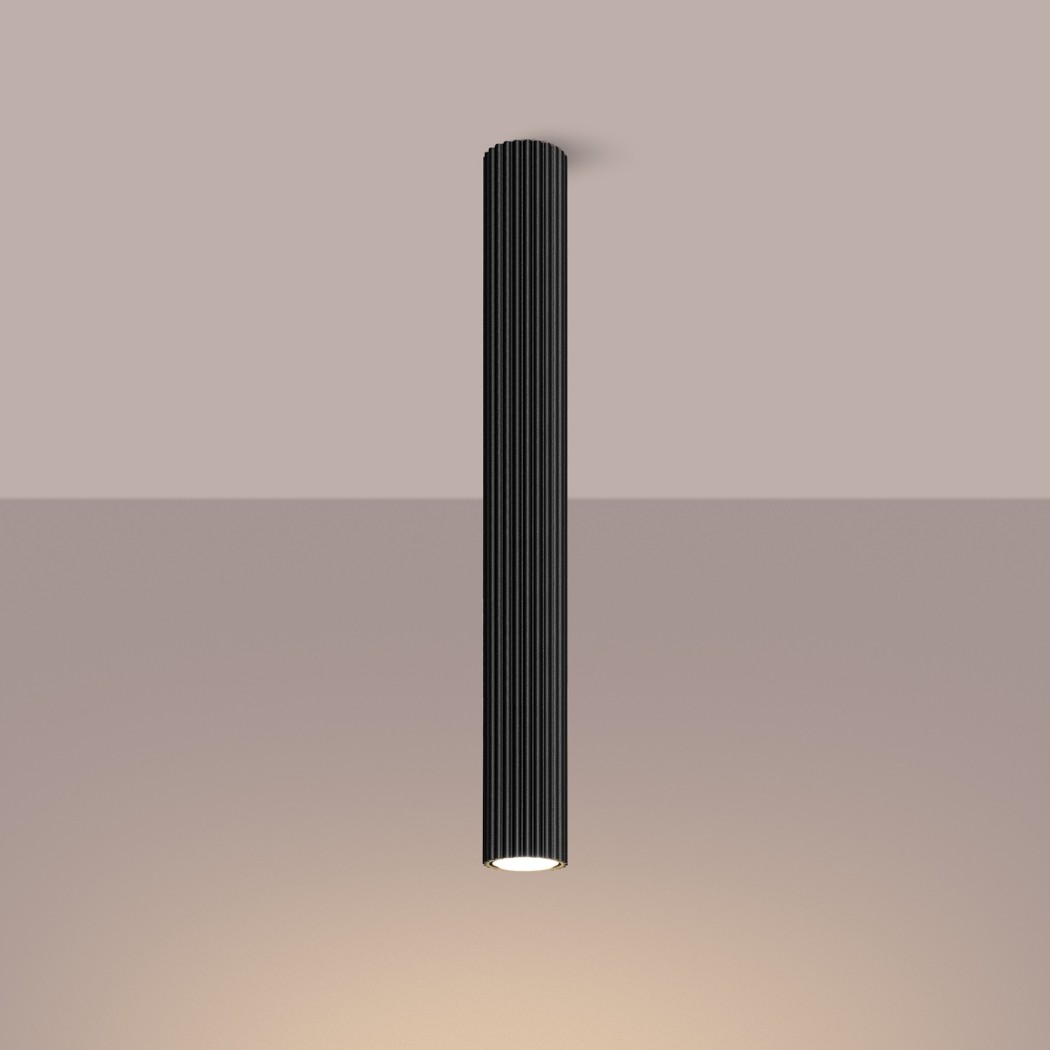 Minimalistischer, röhrenförmiger Deckenleuchter aus schwarzem Aluminium