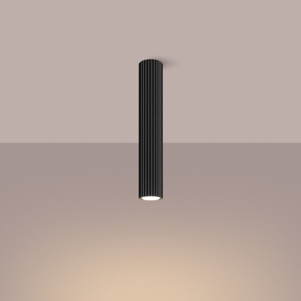 Minimalistischer, röhrenförmiger Deckenleuchter aus schwarzem Aluminium