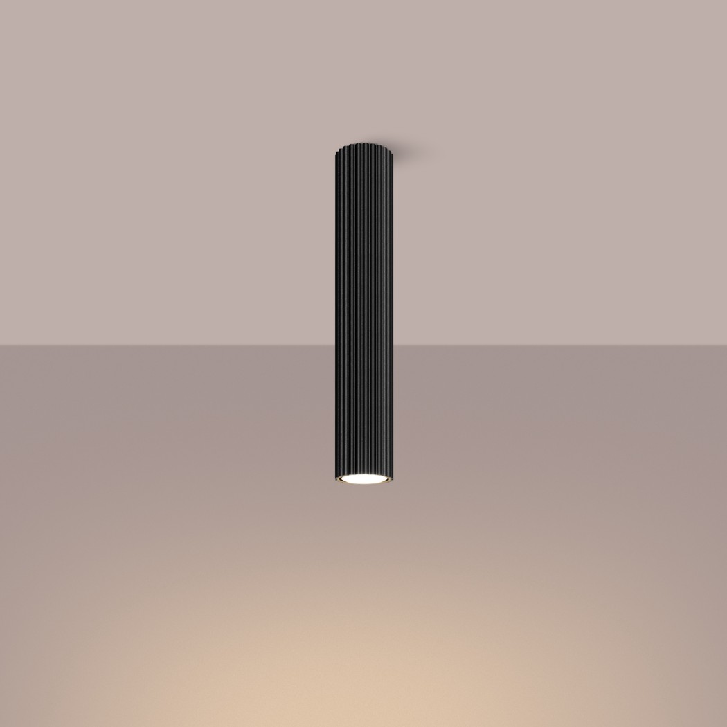 Minimalistischer, röhrenförmiger Deckenleuchter aus schwarzem Aluminium