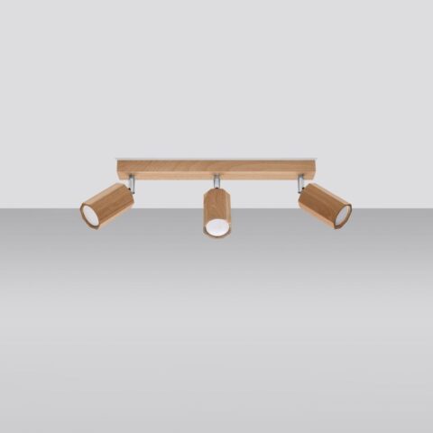 Design-Deckenleuchte aus Naturholz mit 3 verstellbaren Spots