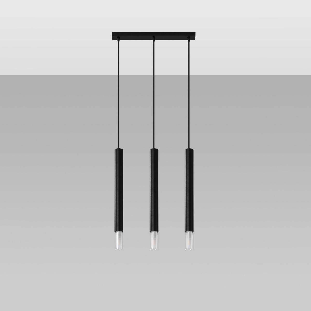 Minimalistische Hängeleuchte mit 3 Lampenschirmen aus Stahl und Glas