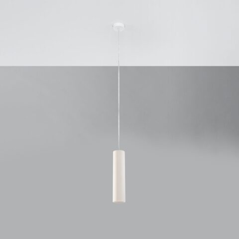 Minimalistische Pendelleuchte aus weißer Keramik in Röhrenform