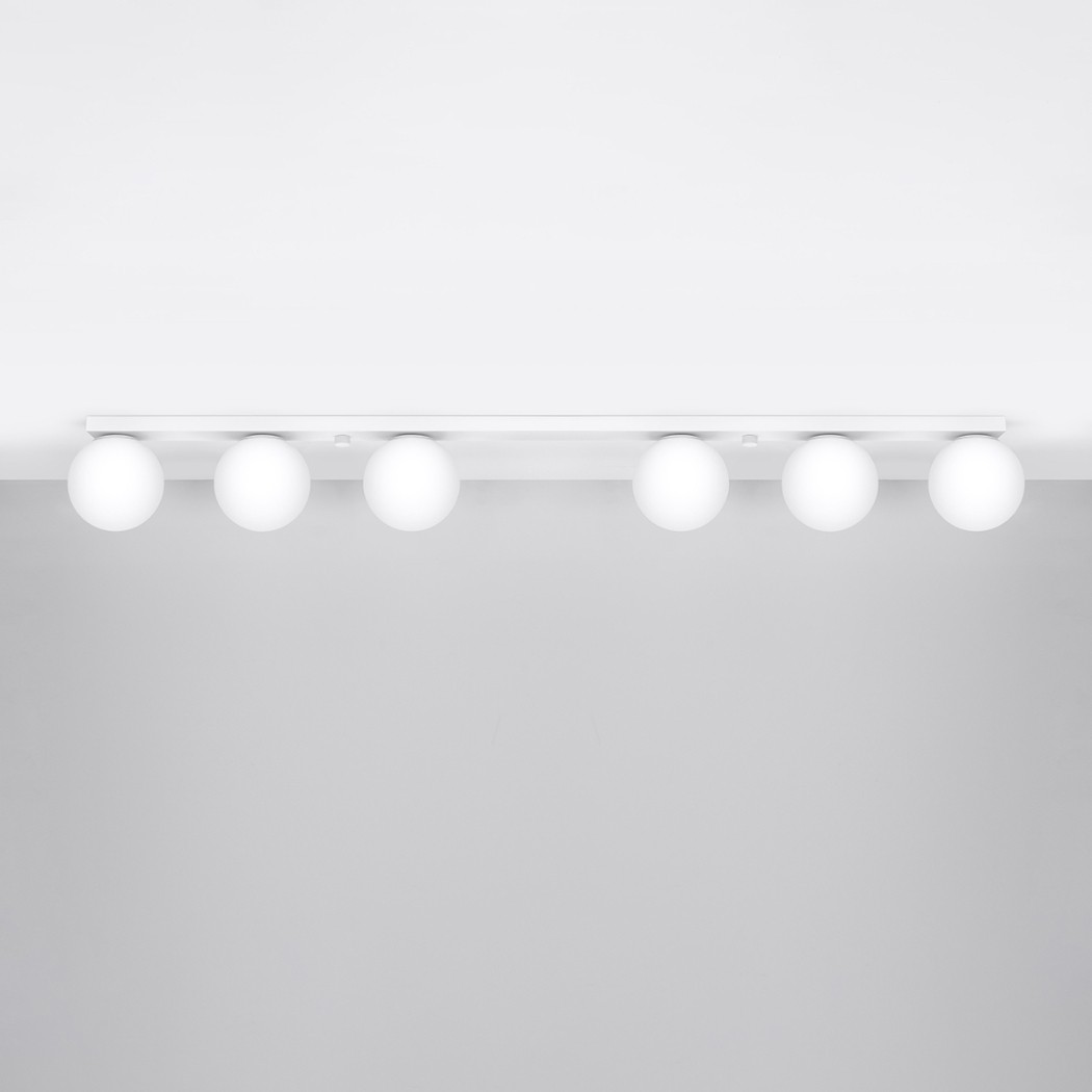 Deckenleuchter mit 6 Kugeln aus Metall und Glas