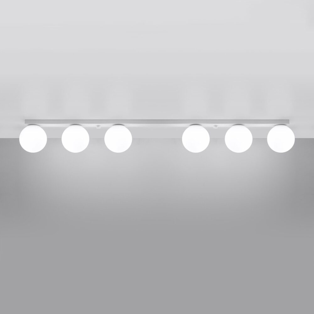 Deckenleuchter mit 6 Kugeln aus Metall und Glas