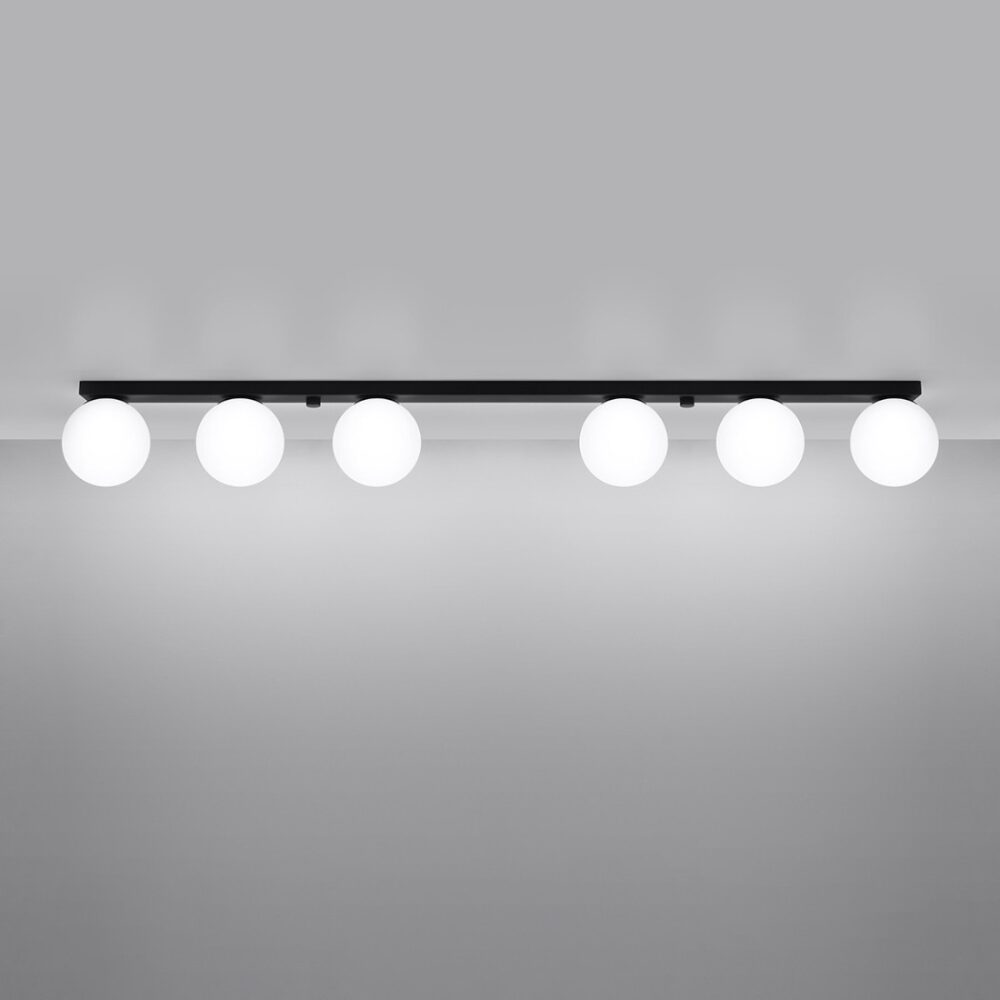 Deckenleuchter mit 6 Kugeln aus Metall und Glas