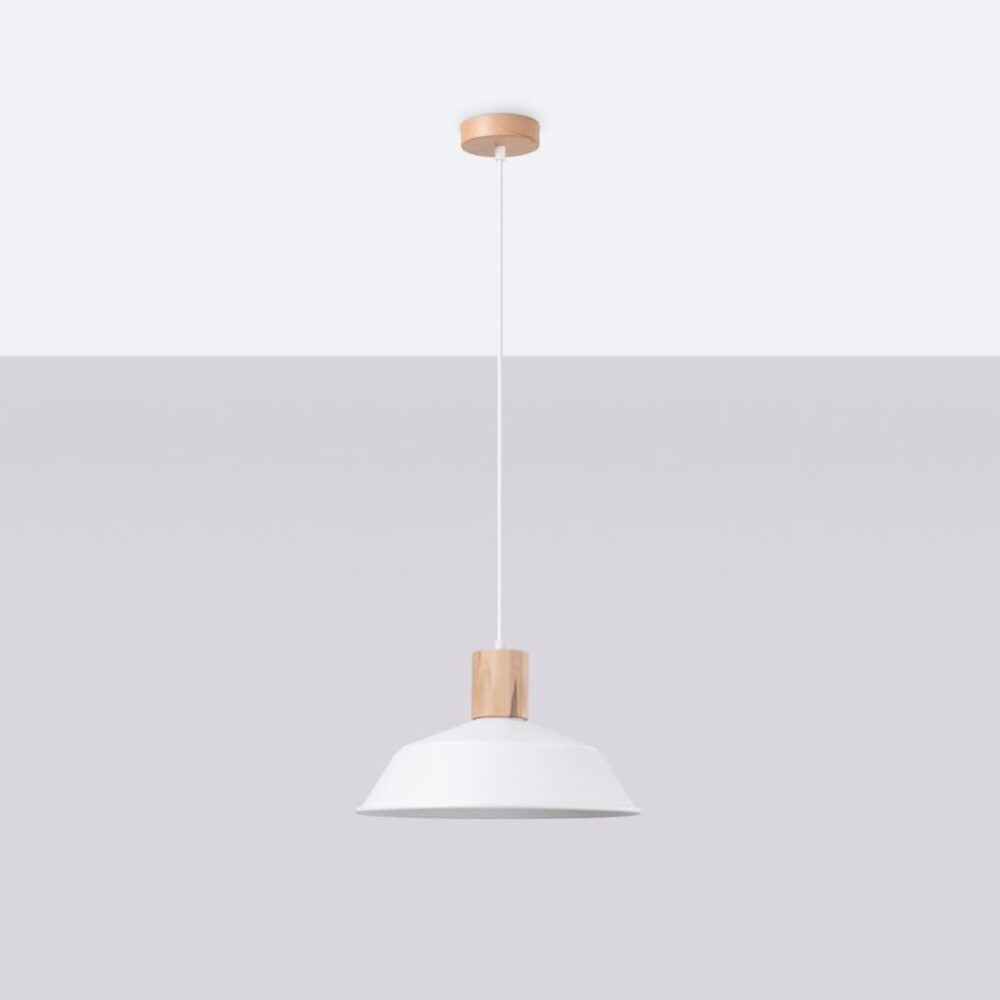Skandinavische Pendelleuchte in Hutform aus Holz und Metall
