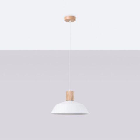 Skandinavische Pendelleuchte in Hutform aus Holz und Metall