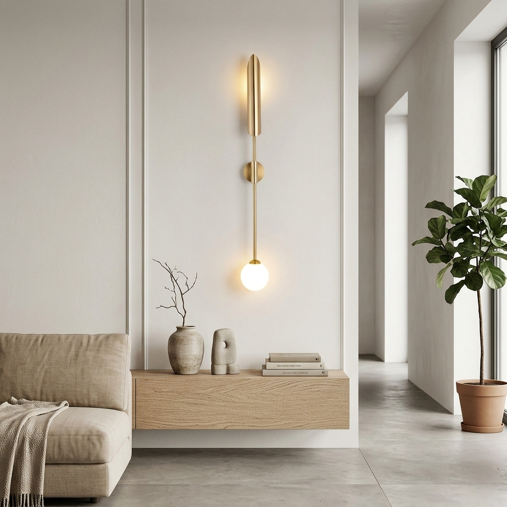 Design-Wandleuchte mit doppelter Lichtquelle — im Raum