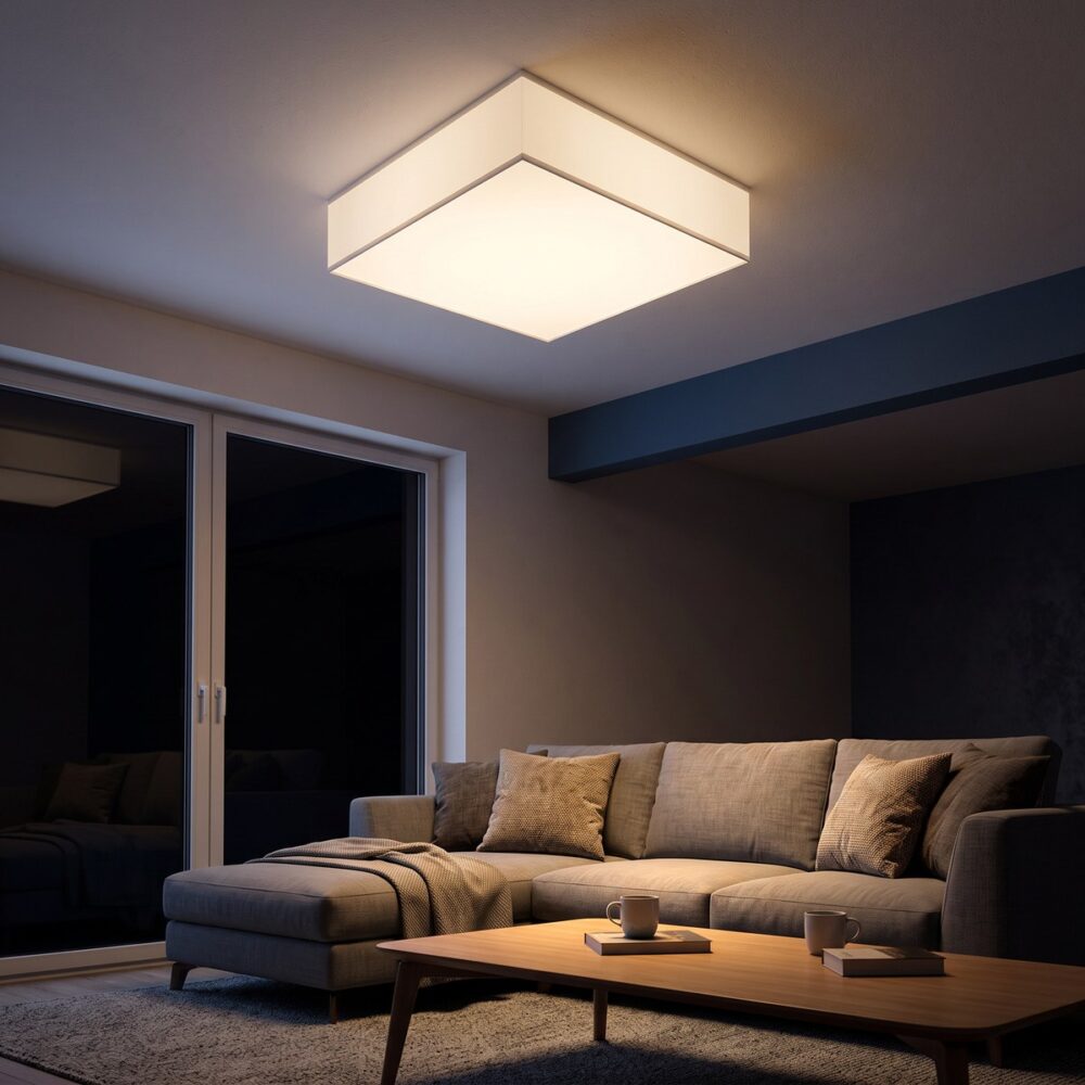 Flache quadratische Deckenleuchte, weißer Diffusor, 55 cm