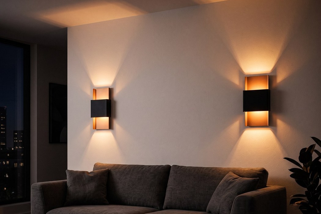 Design-Wandleuchte mit Doppellichtstrahl aus goldenem Metall
