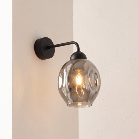 Design-Wandleuchte aus schwarzem Metall und Rauchglas