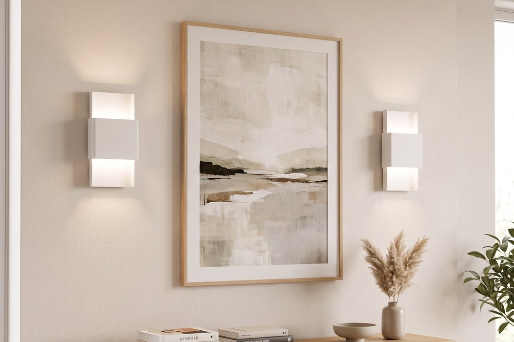 Moderne weiße Wandleuchte aus Metall mit diffusem Licht