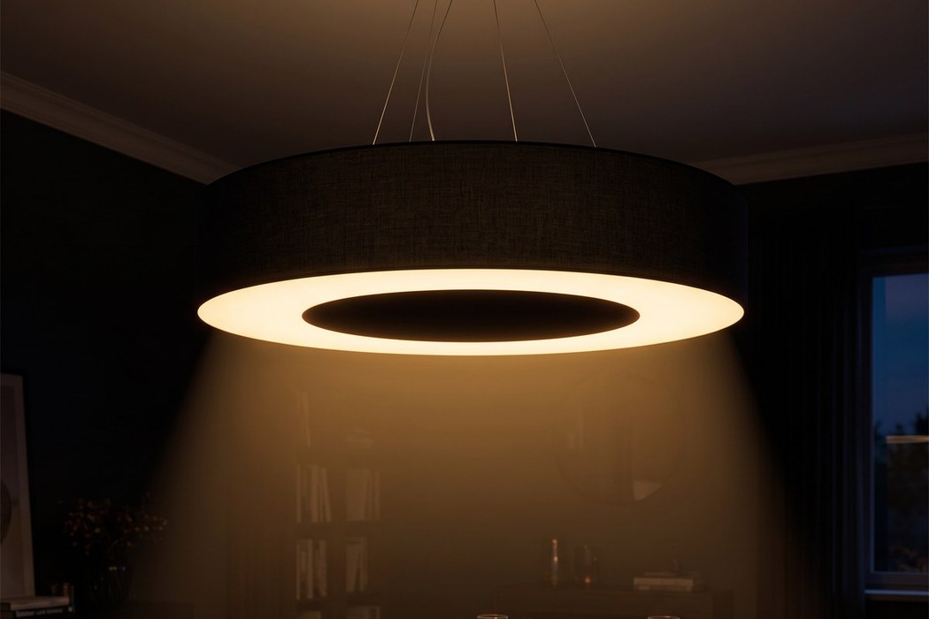 Ring-Pendelleuchte aus schwarzem Stoff, 90 cm