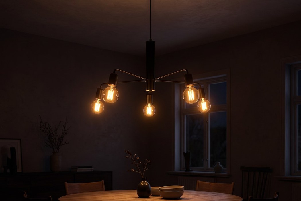 Kronleuchter 5 Lampen auf schwarzer Metallstange