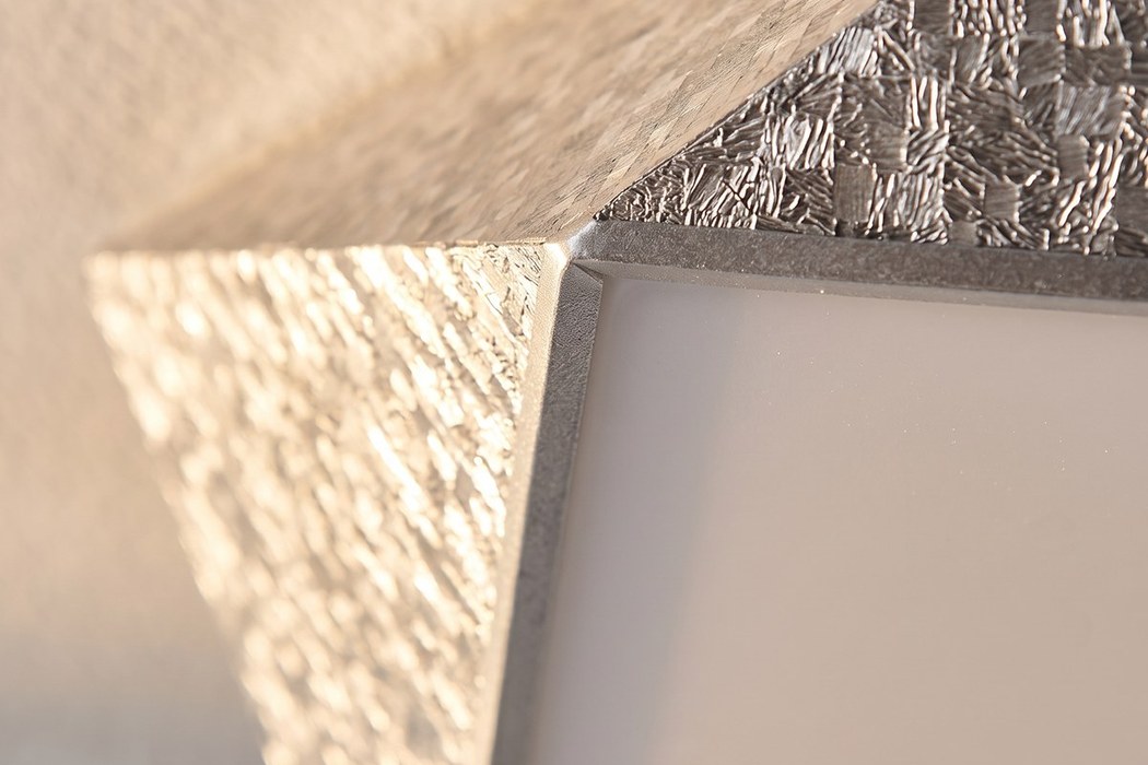 Sechseckige Deckenleuchte, gehämmertes Silber, 45 cm