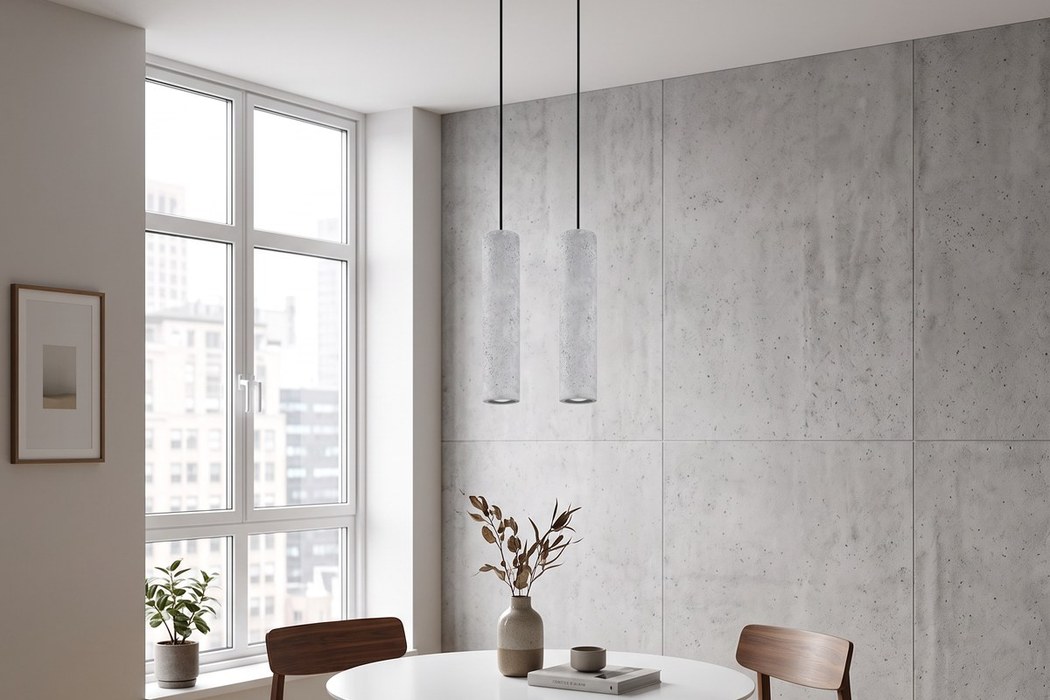 Pendelleuchte 2 Röhren aus Beton