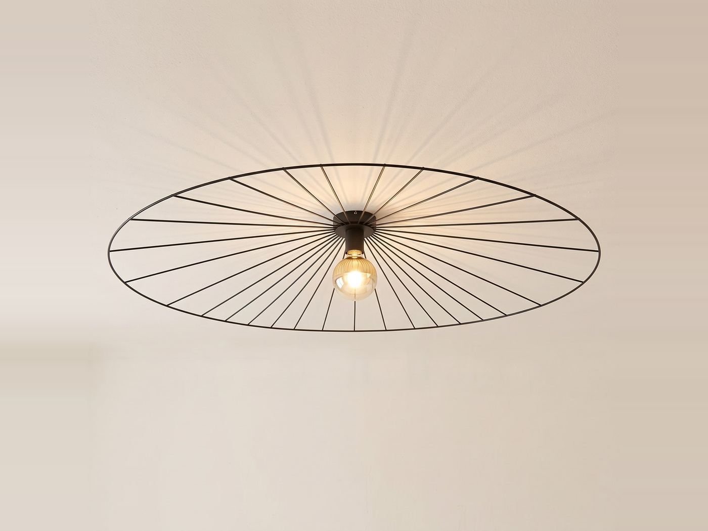 Deckenleuchte Scheibe aus schwarzem Drahtgeflecht, 140 cm