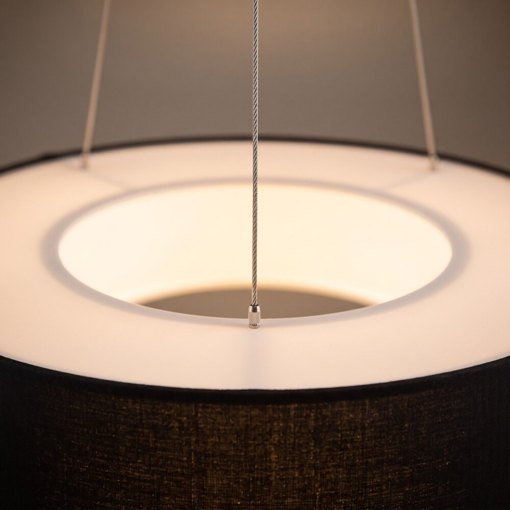 Ring-Pendelleuchte aus schwarzem Stoff, 50 cm