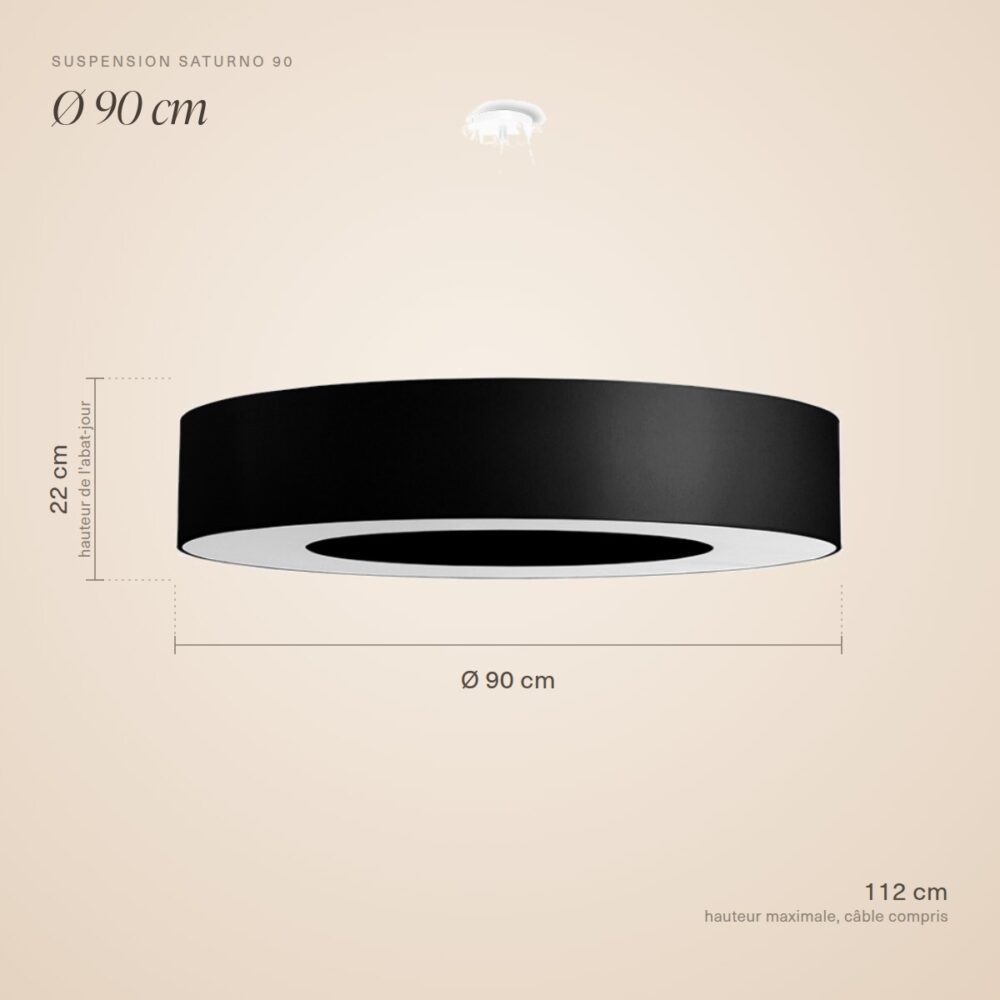 Ring-Pendelleuchte aus schwarzem Stoff, 90 cm
