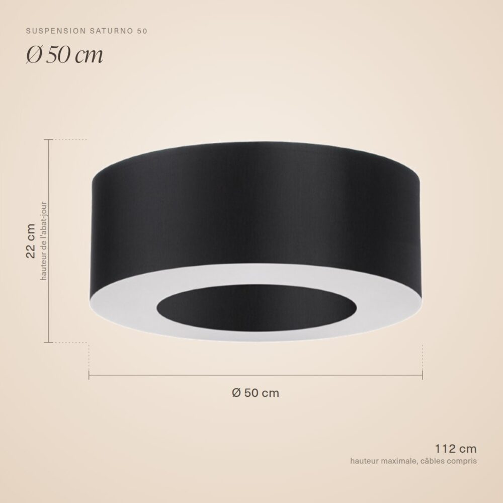 Ring-Pendelleuchte aus schwarzem Stoff, 50 cm