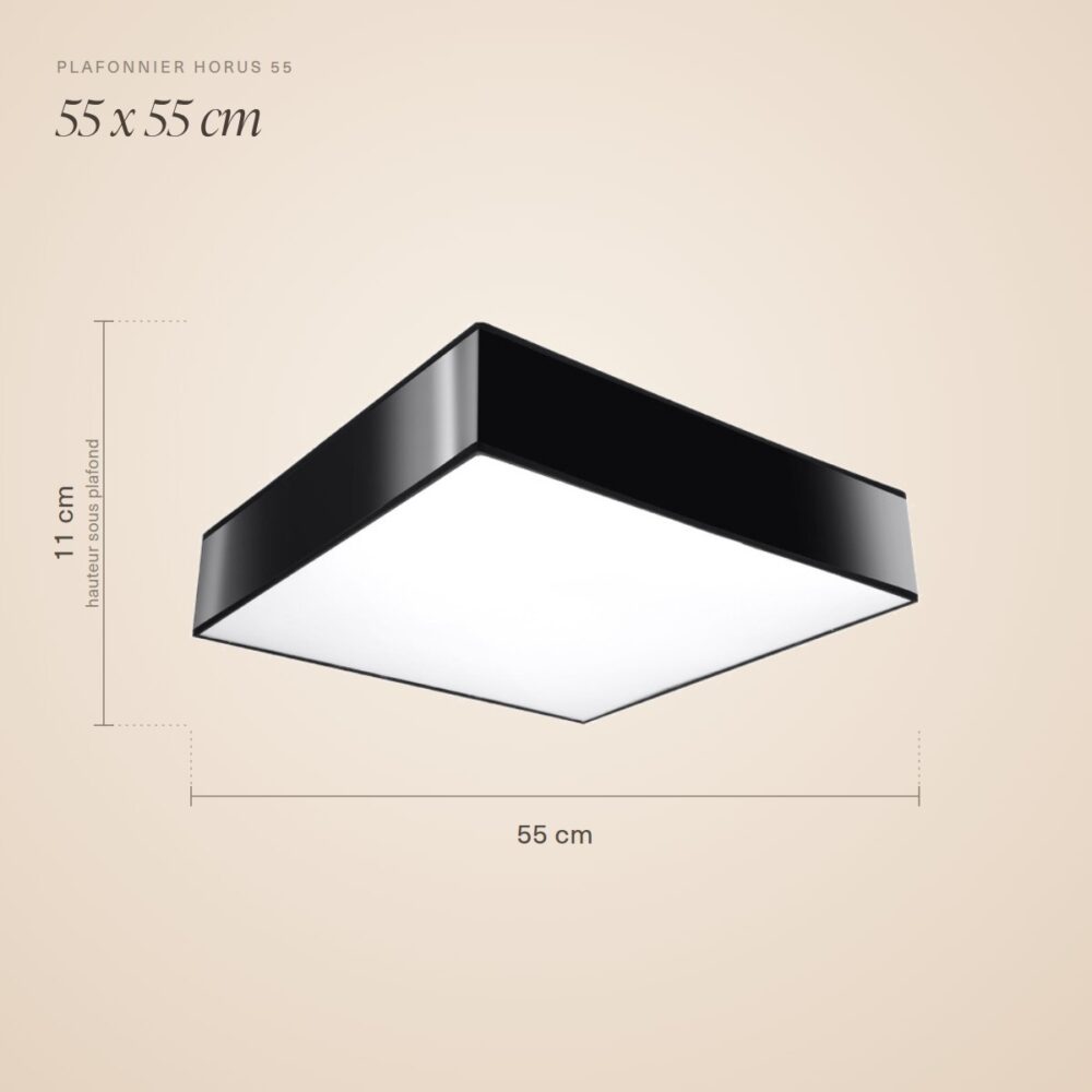 Flache quadratische Deckenleuchte, weißer Diffusor, 55 cm