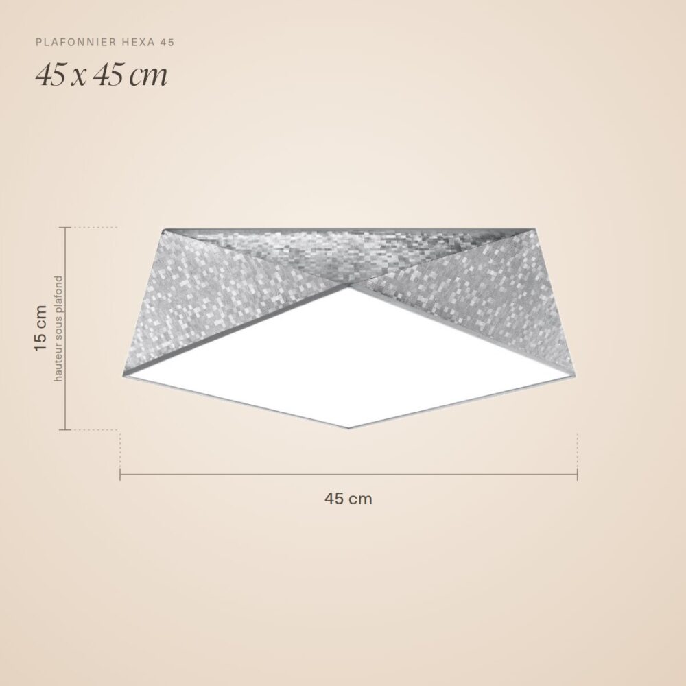 Sechseckige Deckenleuchte, gehämmertes Silber, 45 cm