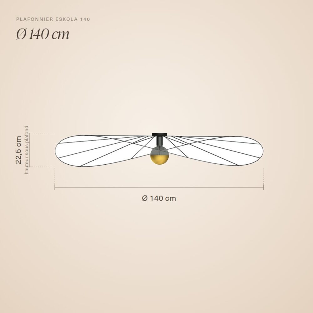 Deckenleuchte Scheibe aus schwarzem Drahtgeflecht, 140 cm