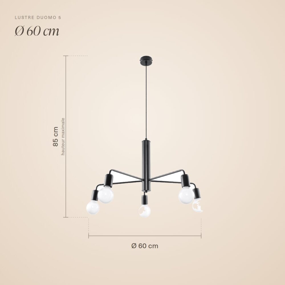 Kronleuchter 5 Lampen auf schwarzer Metallstange