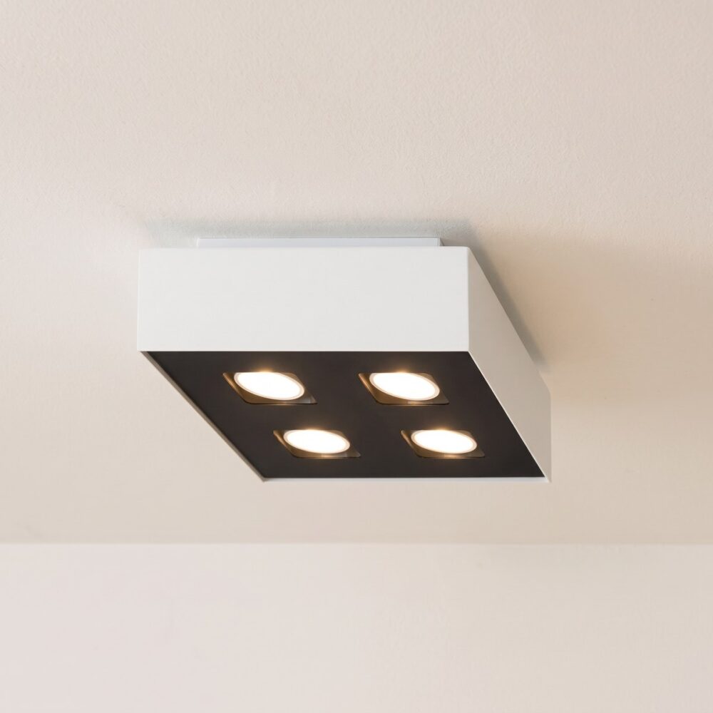 Quadratischer Deckenspot mit 4 Lampen, weiß oder schwarz