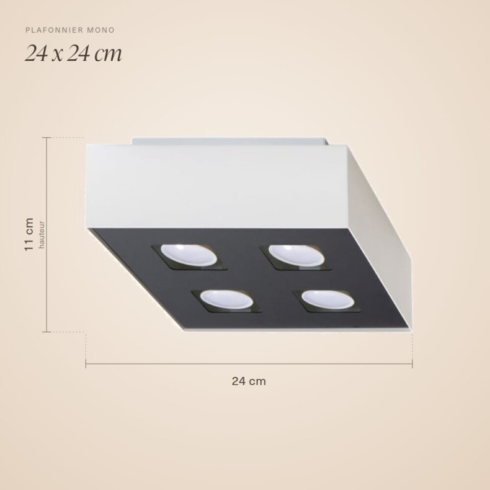 Quadratischer Deckenspot mit 4 Lampen, weiß oder schwarz