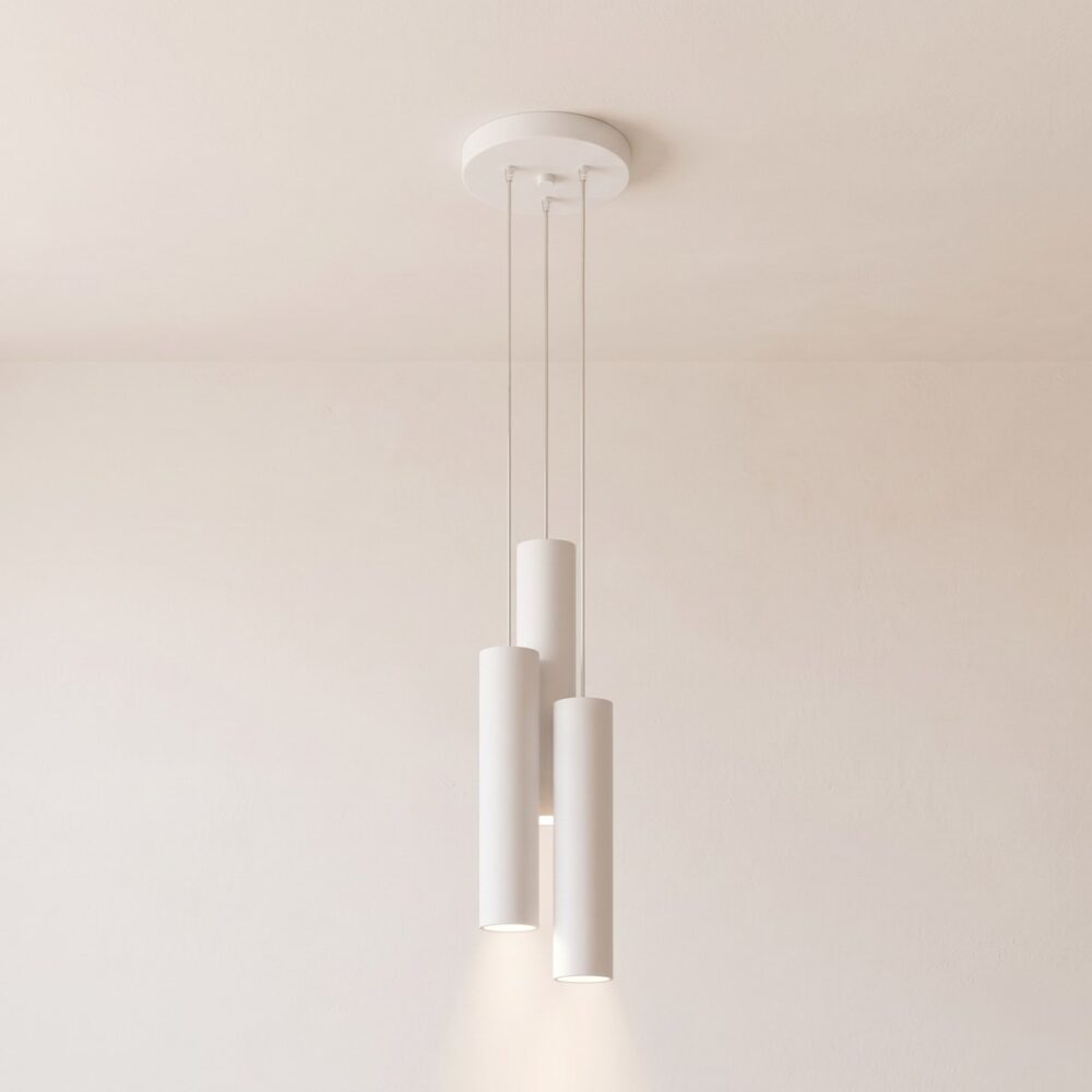 Zylindrische Pendelleuchte mit 3 Lampen aus Stahl