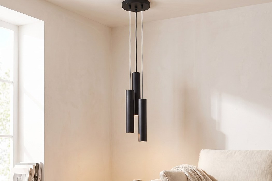 Zylindrische Pendelleuchte mit 3 Lampen aus Stahl
