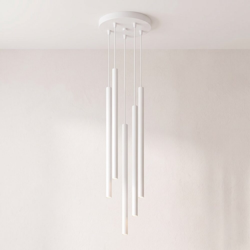 Design-Pendelleuchte mit 5 Stahlrohren