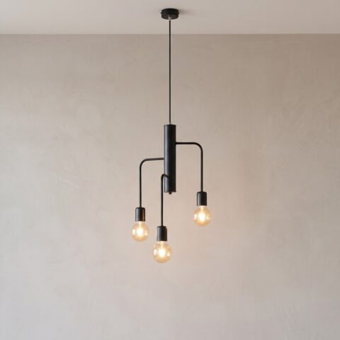 Pendelleuchte 3 Lampen auf schwarzer Metallstange