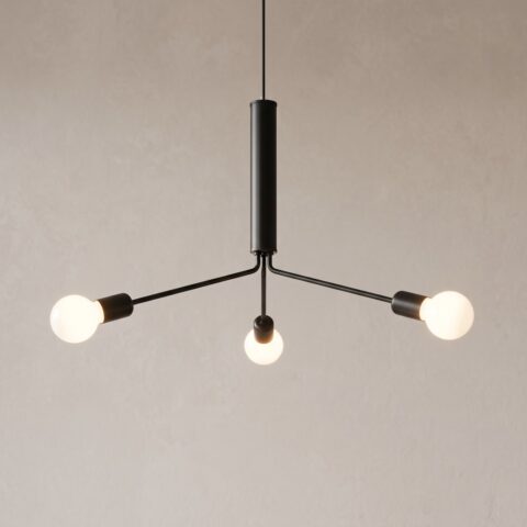 Kronleuchter Dreibein 3 Lampen aus schwarzem Metall