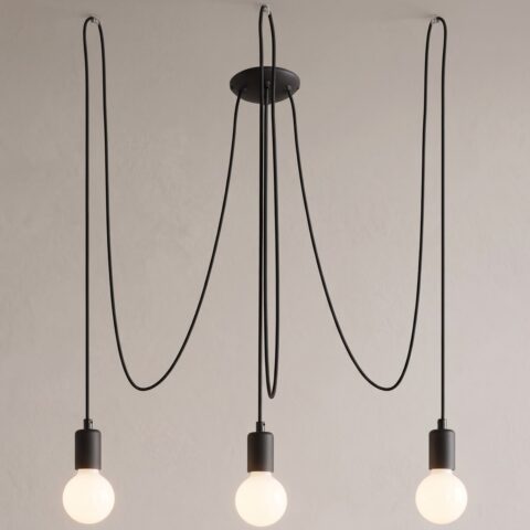 Pendelleuchte Spinne 3 Lampen mit schwarzen Textilkabeln