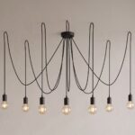Pendelleuchte Spinne 7 Lampen mit schwarzen Textilkabeln